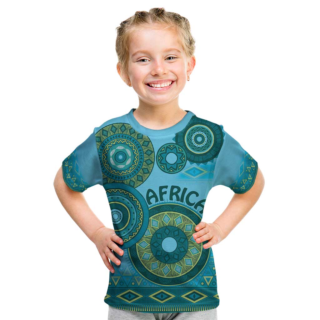 Africa Tribal Traditional Pattern Kid T Shirt Blue Motif