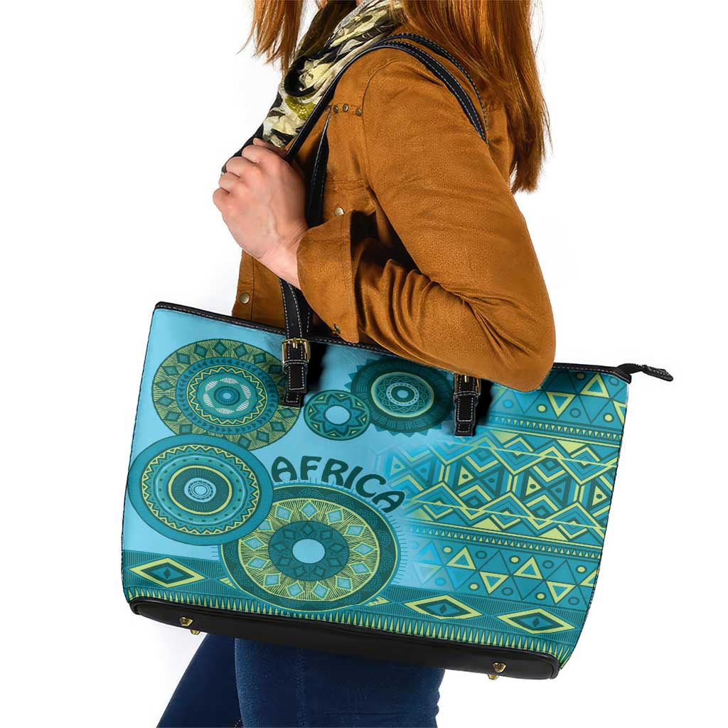 Africa Tribal Traditional Pattern Leather Tote Bag Blue Motif - Wonder Print Shop