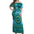 Africa Tribal Traditional Pattern Off Shoulder Maxi Dress Blue Motif - Wonder Print Shop