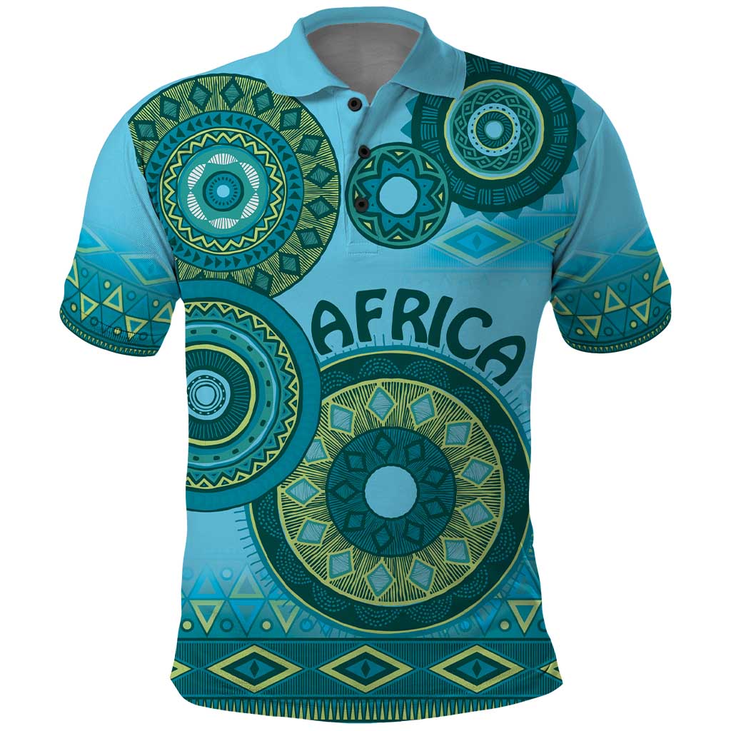 Africa Tribal Traditional Pattern Polo Shirt Blue Motif - Wonder Print Shop