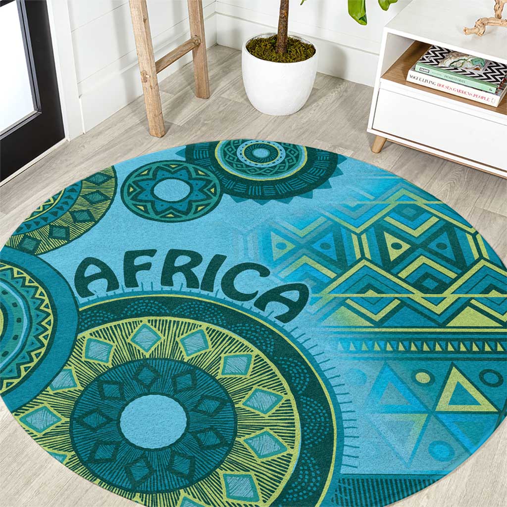 Africa Tribal Traditional Pattern Round Carpet Blue Motif