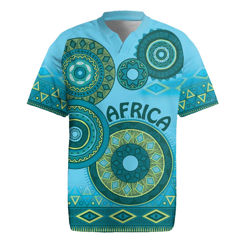 Africa Tribal Traditional Pattern Rugby Jersey Blue Motif