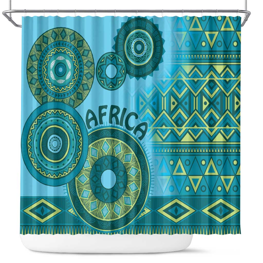 Africa Tribal Traditional Pattern Shower Curtain Blue Motif