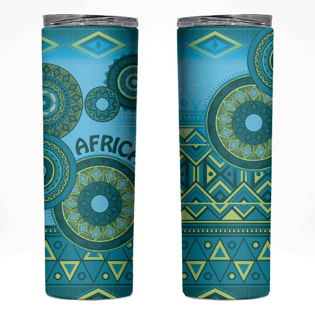 Africa Tribal Traditional Pattern Skinny Tumbler Blue Motif