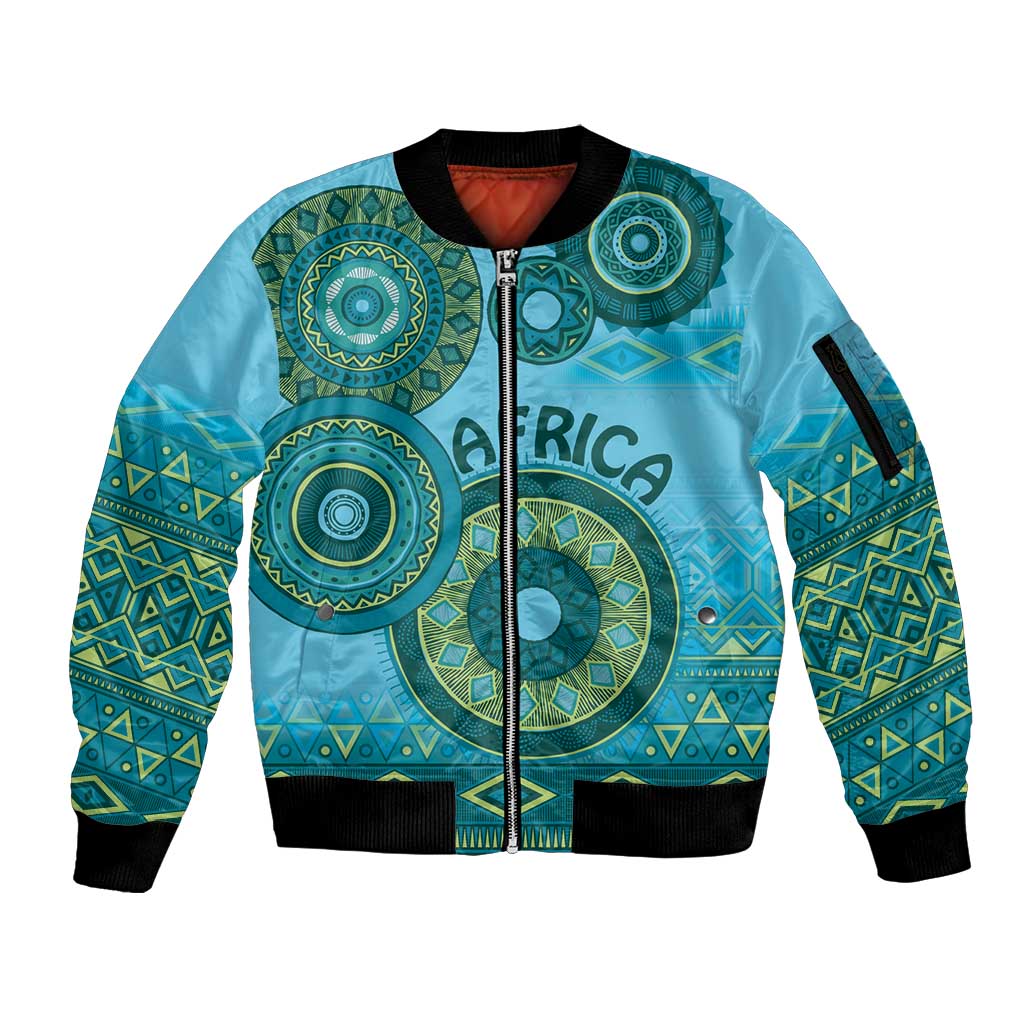 Africa Tribal Traditional Pattern Sleeve Zip Bomber Jacket Blue Motif - Wonder Print Shop