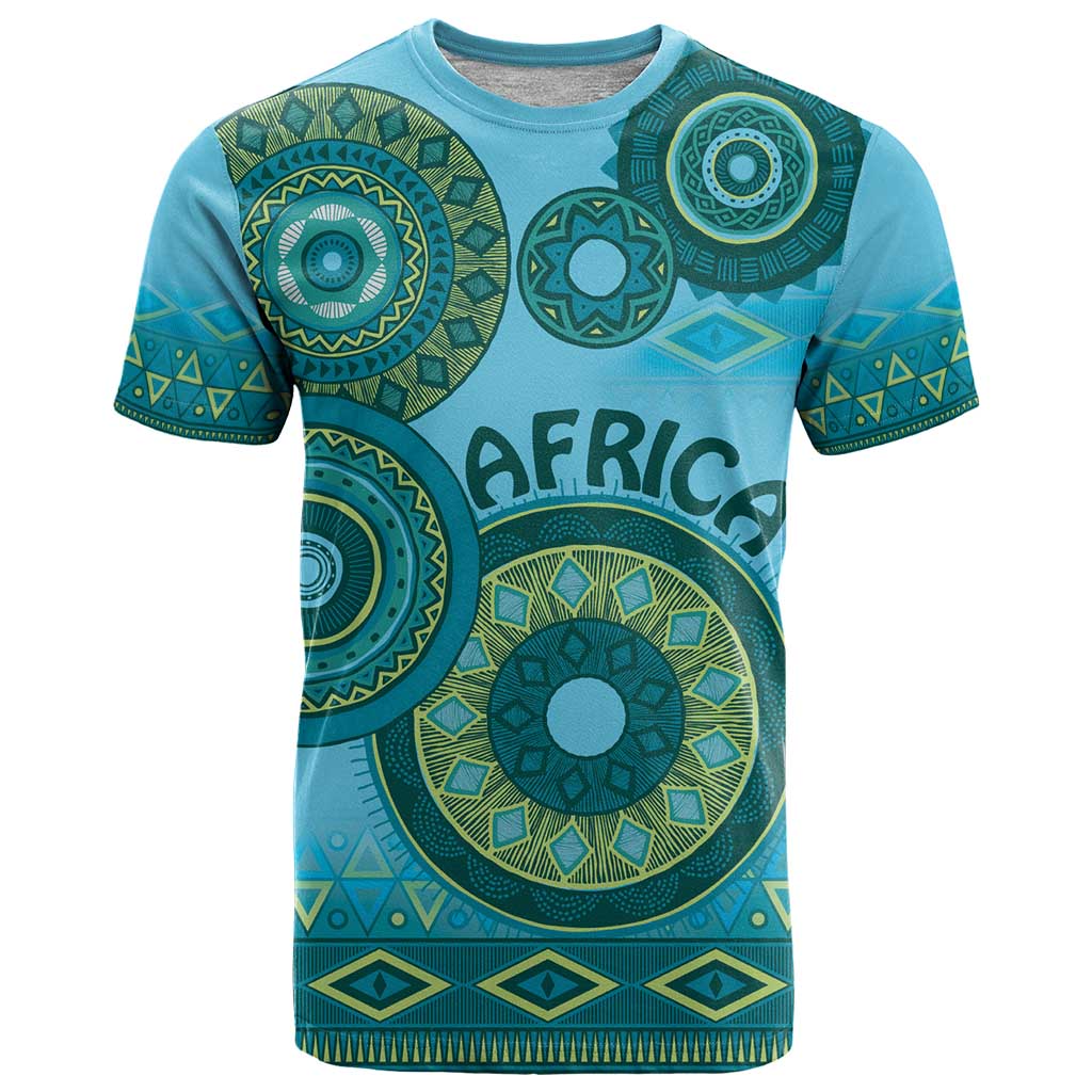 Africa Tribal Traditional Pattern T Shirt Blue Motif