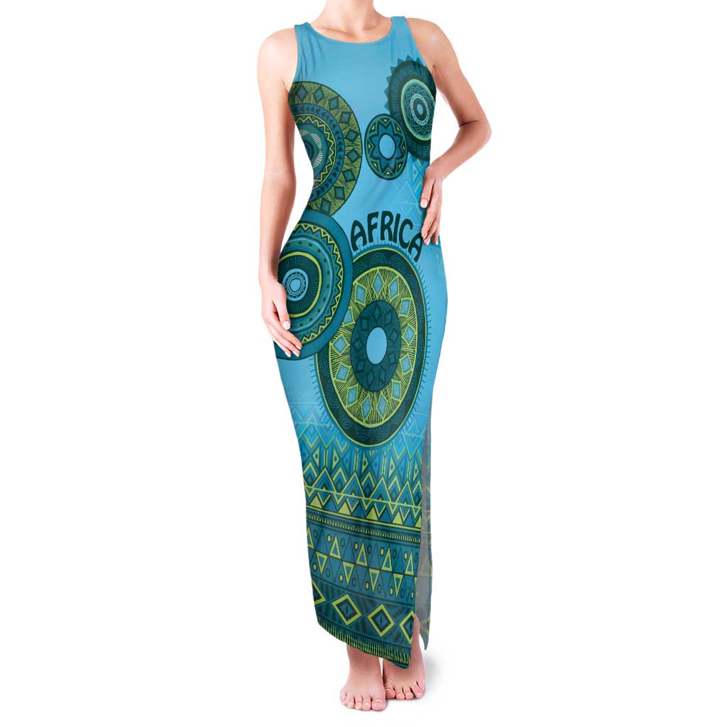 Africa Tribal Traditional Pattern Tank Maxi Dress Blue Motif - Wonder Print Shop