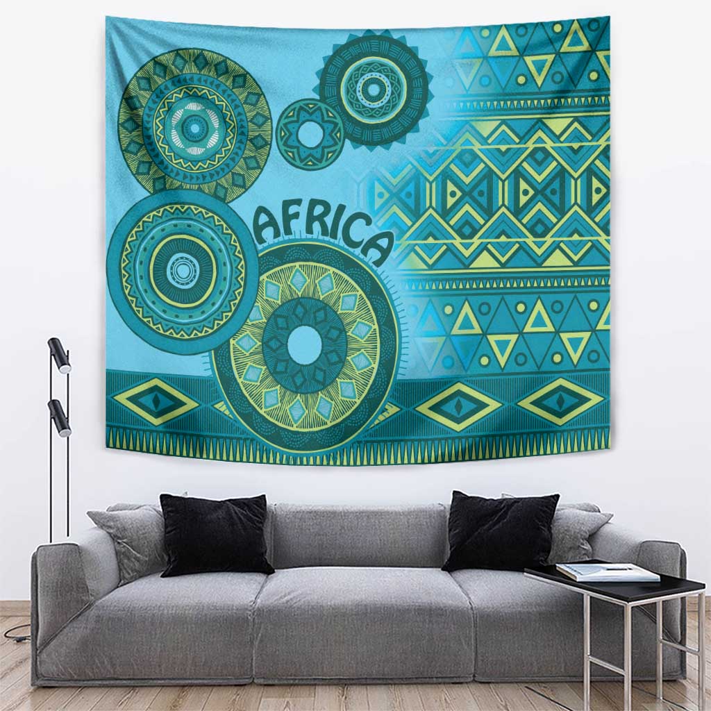 Africa Tribal Traditional Pattern Tapestry Blue Motif