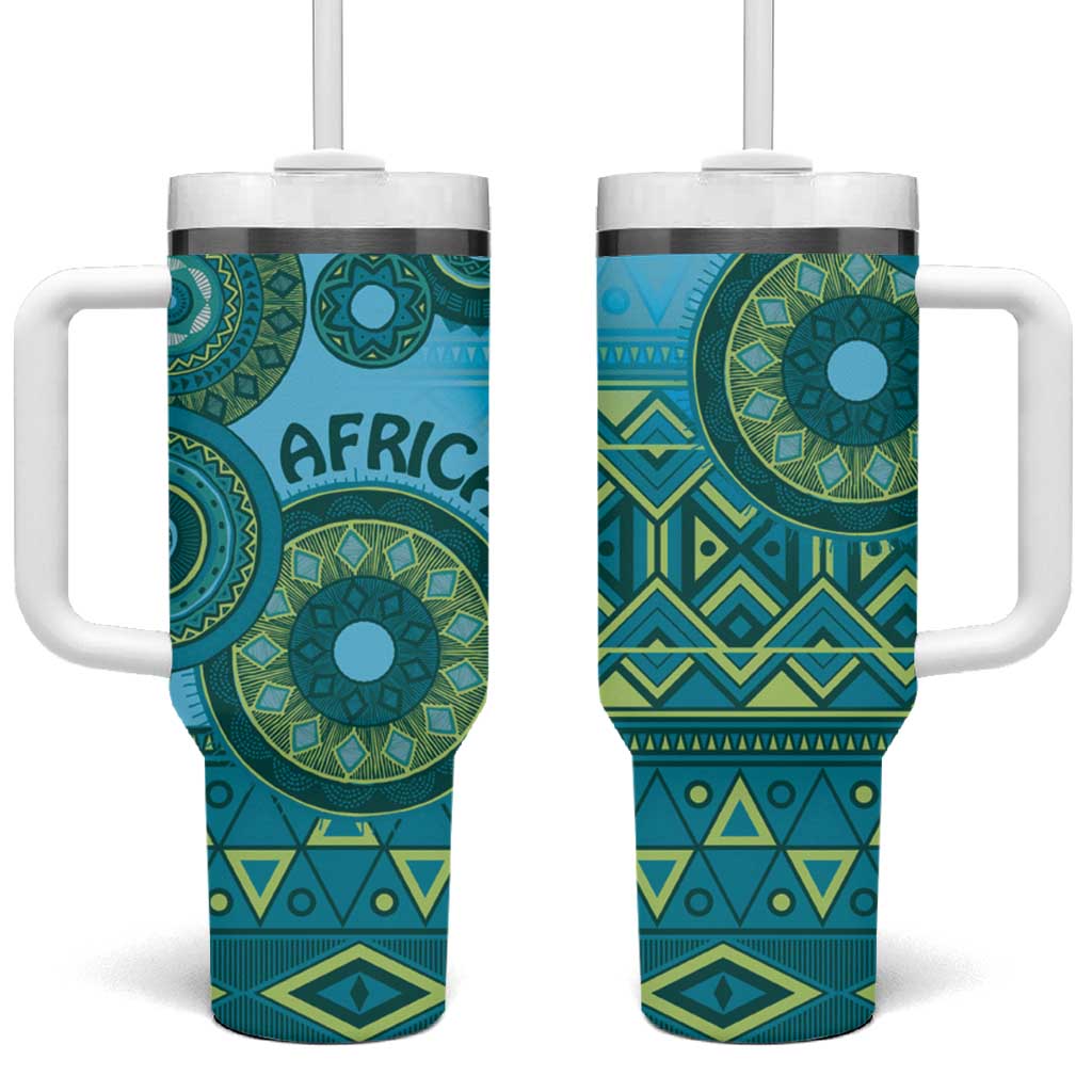 Africa Tribal Traditional Pattern Tumbler With Handle Blue Motif