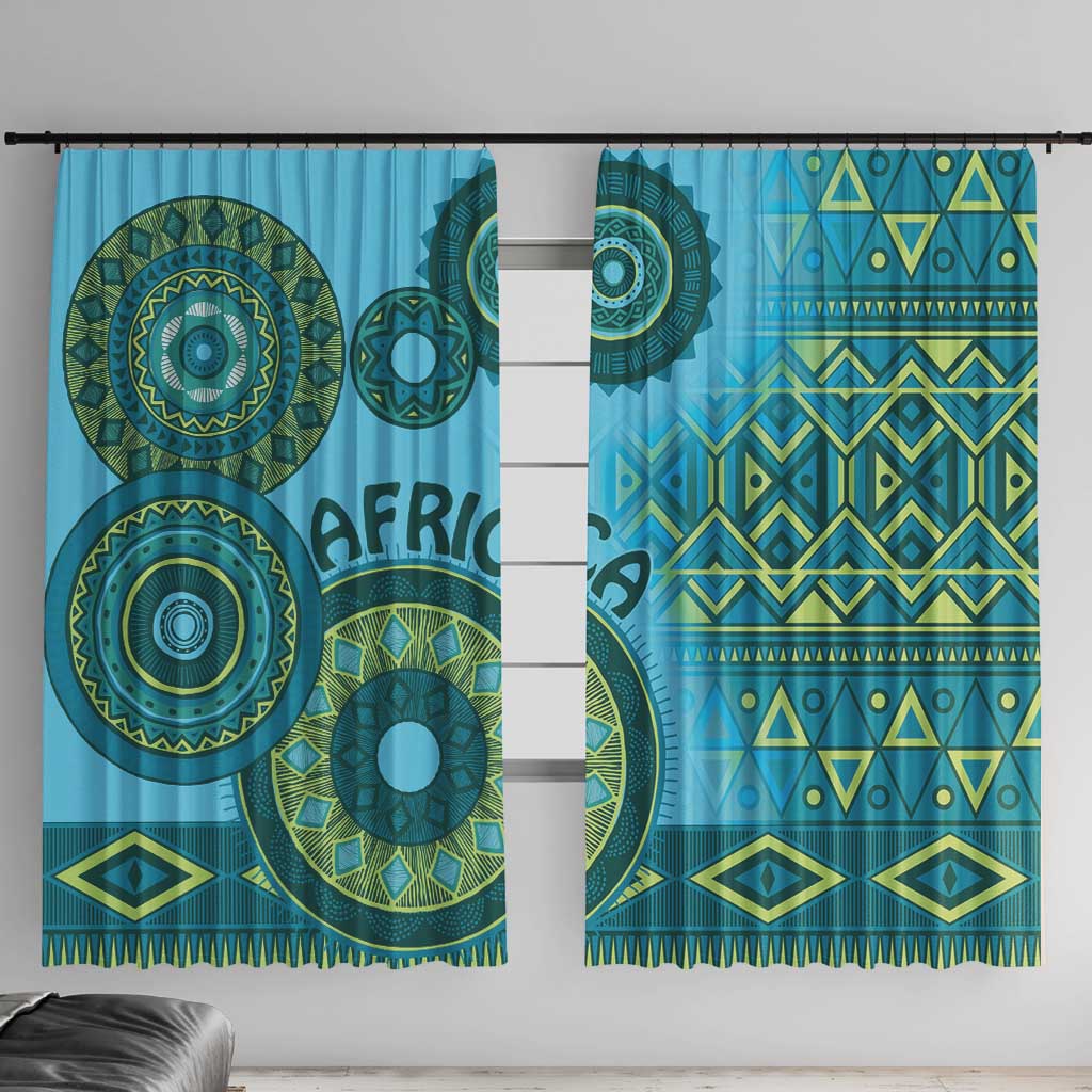 Africa Tribal Traditional Pattern Window Curtain Blue Motif - Wonder Print Shop