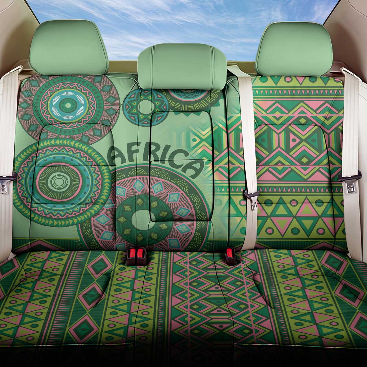 Africa Tribal Traditional Pattern Back Car Seat Cover Green Motif LT9 - Wonder Print Shop