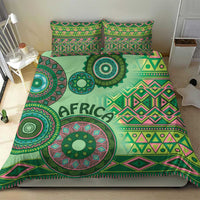 Green tribal bedding set duvet with 'AFRICA' lettering and concentric circular medallion