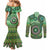 Africa Tribal Traditional Pattern Couples Matching Mermaid Dress and Long Sleeve Button Shirt Green Motif