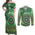 Africa Tribal Traditional Pattern Couples Matching Off Shoulder Maxi Dress and Long Sleeve Button Shirt Green Motif LT9 - Wonder Print Shop