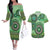 Africa Tribal Traditional Pattern Couples Matching Off The Shoulder Long Sleeve Dress and Hawaiian Shirt Green Motif LT9 - Wonder Print Shop