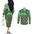 Africa Tribal Traditional Pattern Couples Matching Off The Shoulder Long Sleeve Dress and Long Sleeve Button Shirt Green Motif