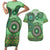 Africa Tribal Traditional Pattern Couples Matching Short Sleeve Bodycon Dress and Hawaiian Shirt Green Motif LT9 - Wonder Print Shop