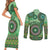 Africa Tribal Traditional Pattern Couples Matching Short Sleeve Bodycon Dress and Long Sleeve Button Shirt Green Motif LT9 - Wonder Print Shop