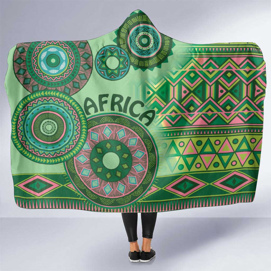 Africa Tribal Traditional Pattern Hooded Blanket Green Motif