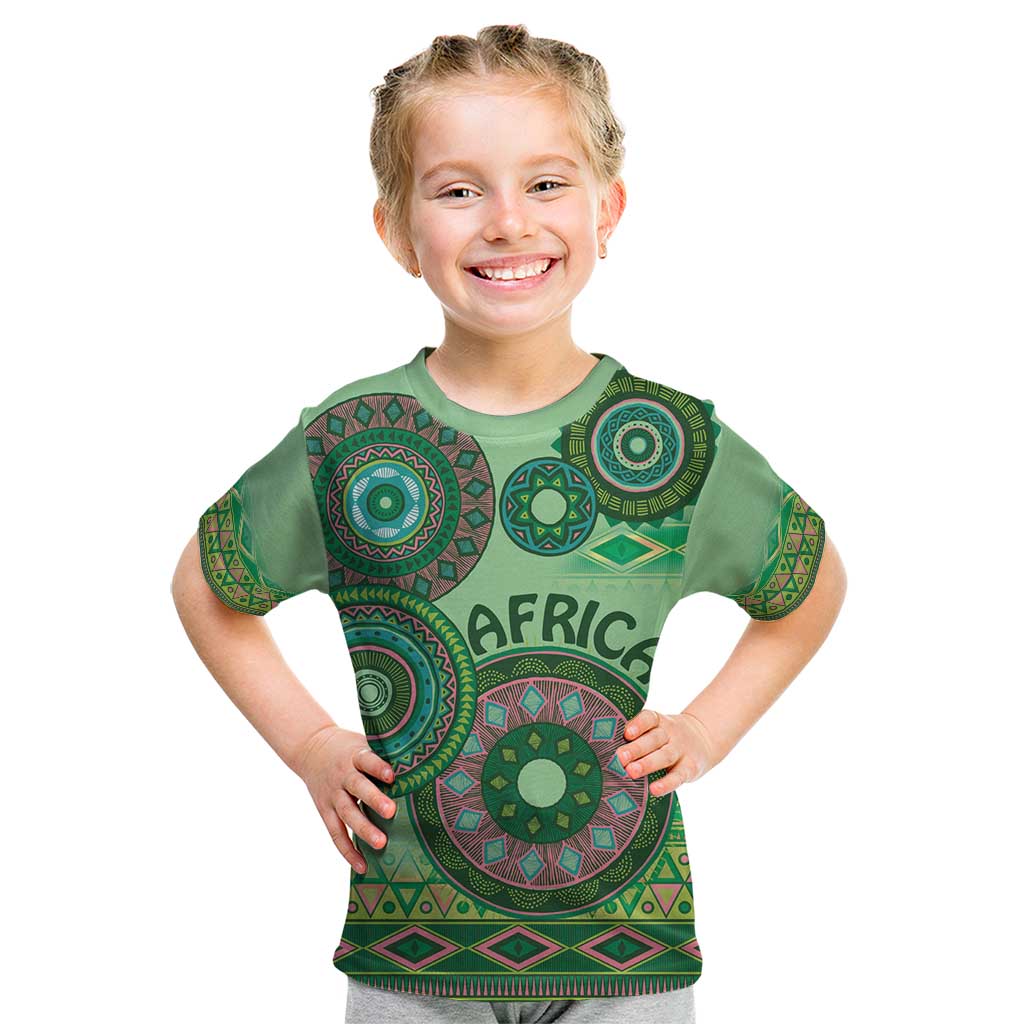 Africa Tribal Traditional Pattern Kid T Shirt Green Motif