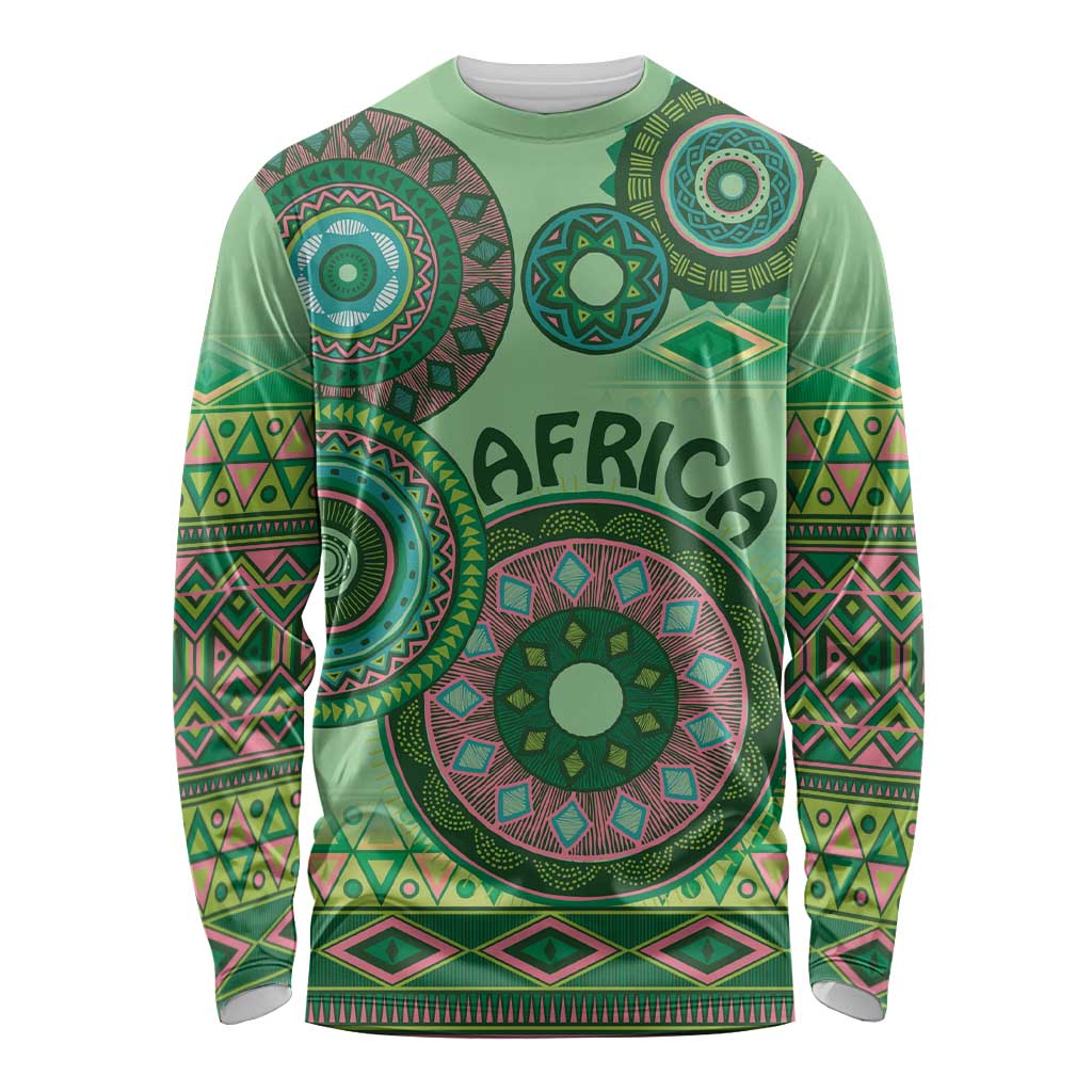 Africa Tribal Traditional Pattern Long Sleeve Shirt Green Motif - Wonder Print Shop