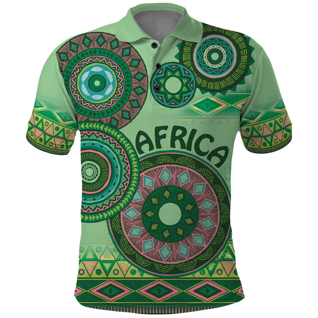 Africa Tribal Traditional Pattern Polo Shirt Green Motif - Wonder Print Shop