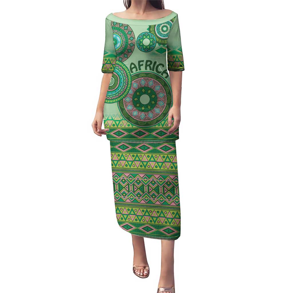 Africa Tribal Traditional Pattern Puletasi Green Motif - Wonder Print Shop