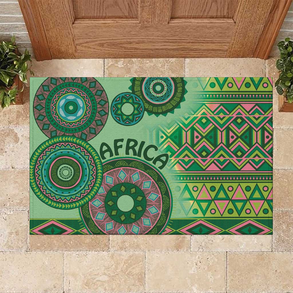 Africa Tribal Traditional Pattern Rubber Doormat Green Motif - Wonder Print Shop