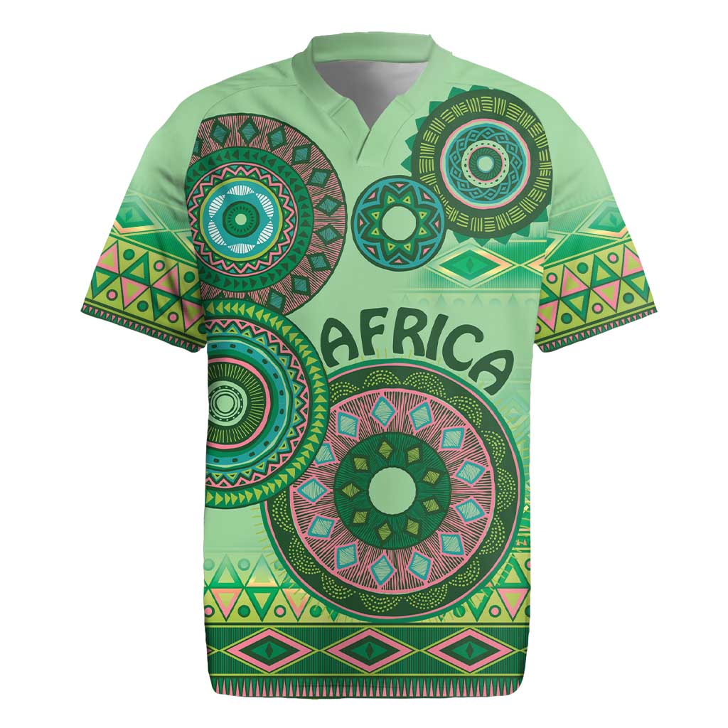 Africa Tribal Traditional Pattern Rugby Jersey Green Motif