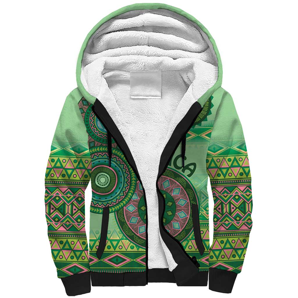 Africa Tribal Traditional Pattern Sherpa Hoodie Green Motif - Wonder Print Shop