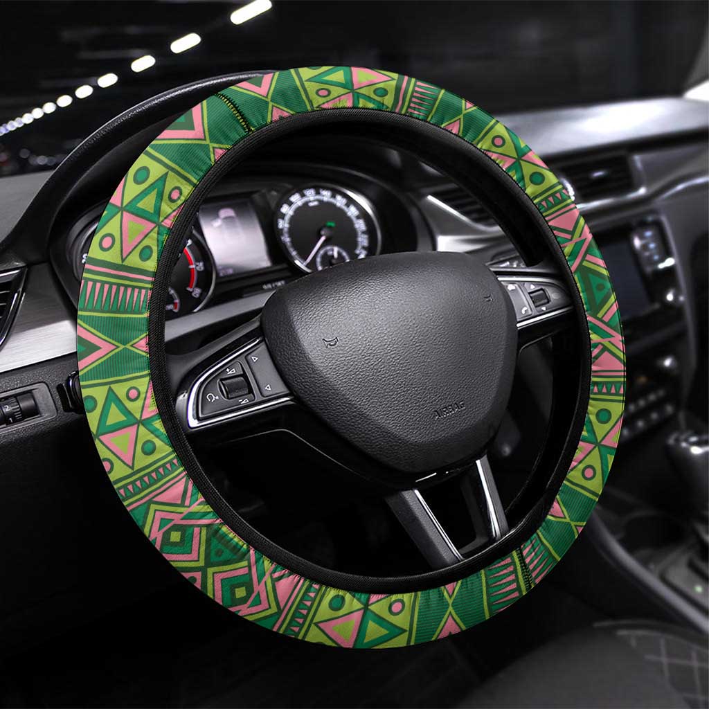 Africa Tribal Traditional Pattern Steering Wheel Cover Green Motif - Wonder Print Shop