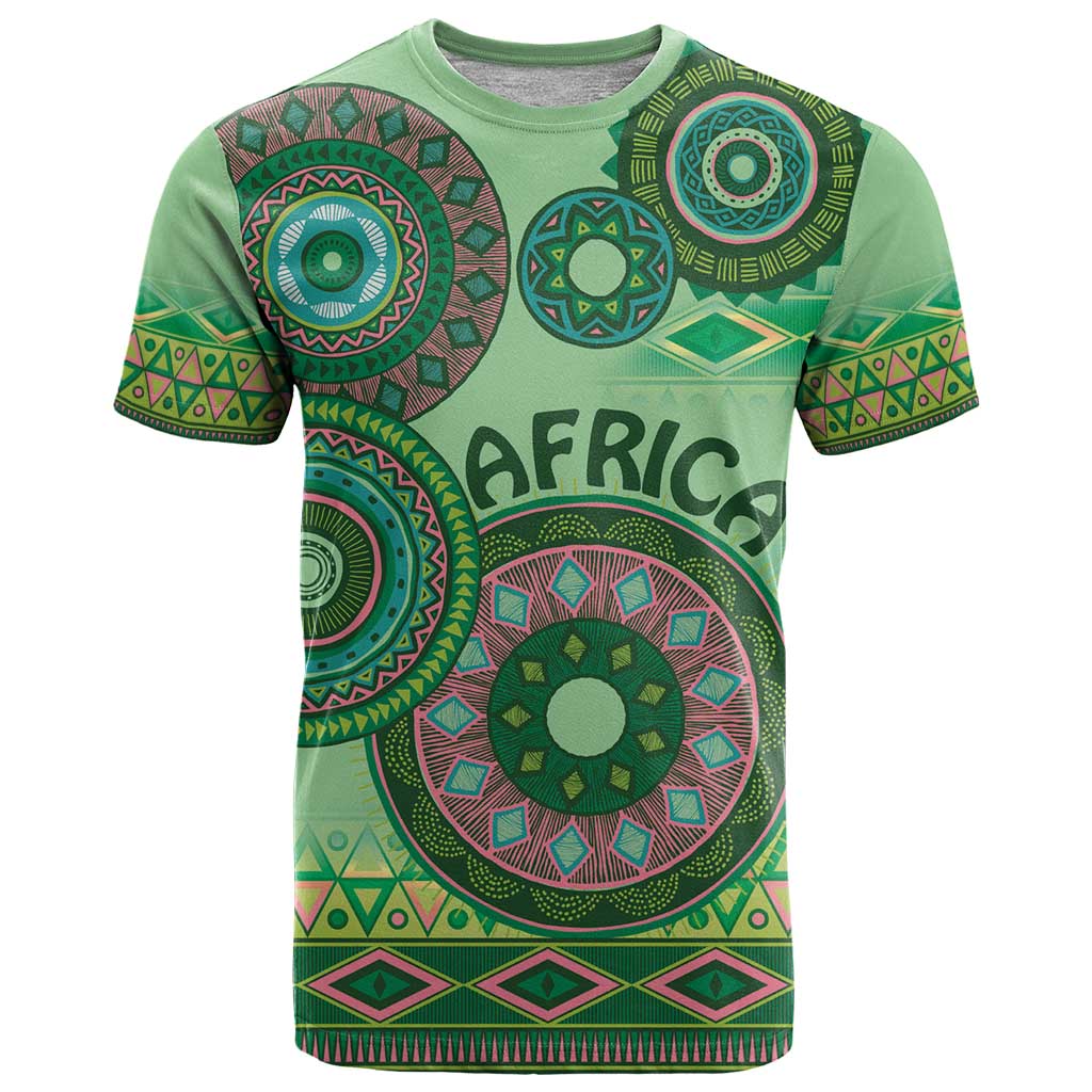 Africa Tribal Traditional Pattern T Shirt Green Motif