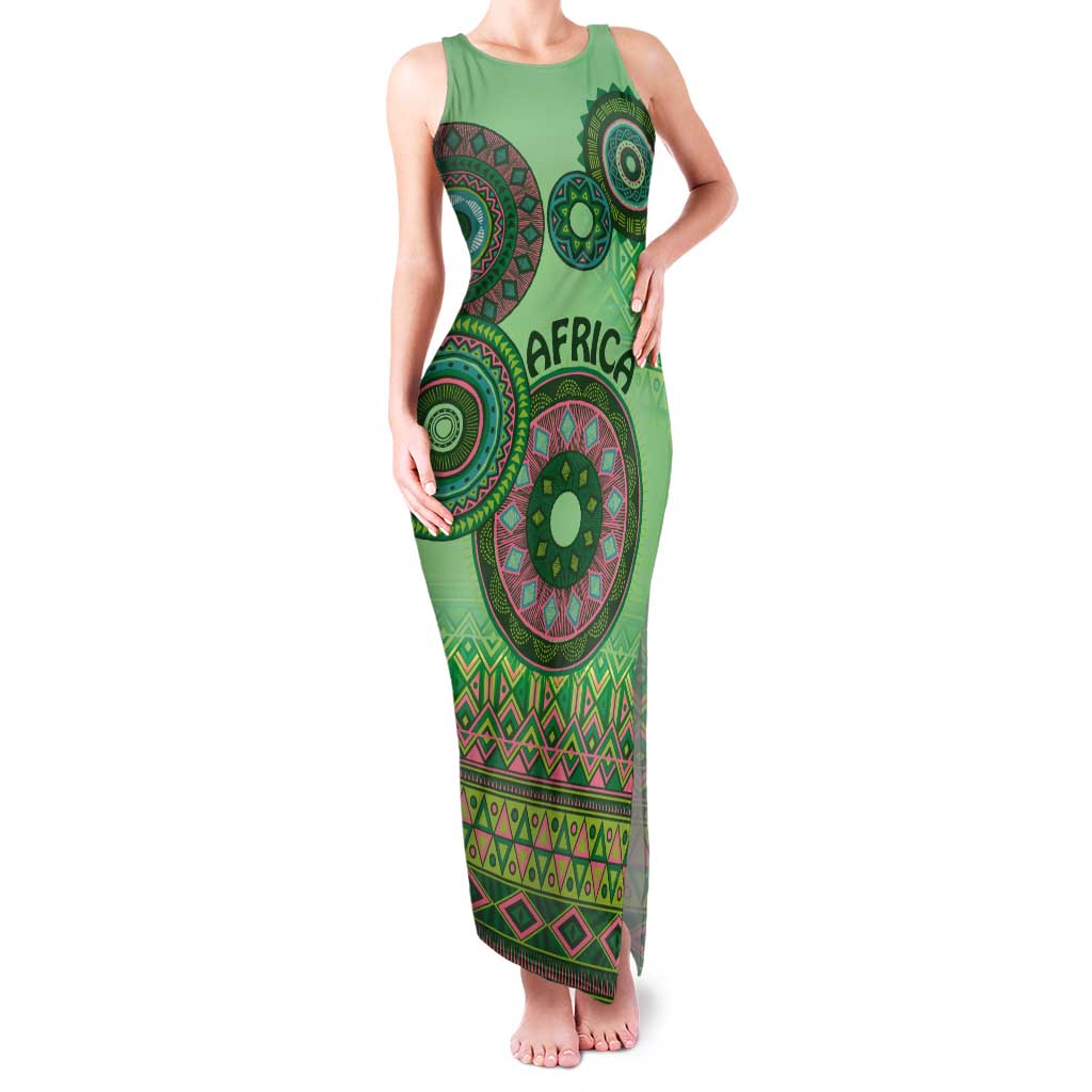 Africa Tribal Traditional Pattern Tank Maxi Dress Green Motif - Wonder Print Shop