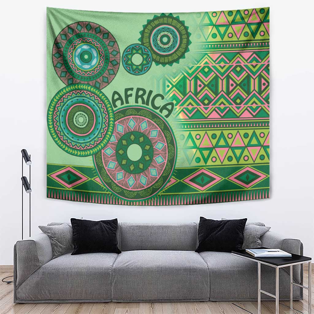 Africa Tribal Traditional Pattern Tapestry Green Motif