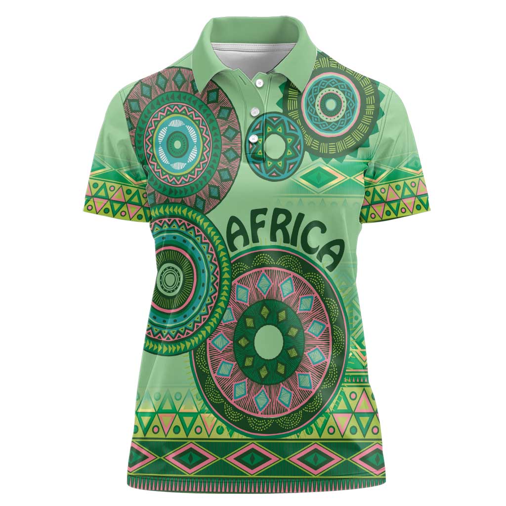 Africa Tribal Traditional Pattern Women Polo Shirt Green Motif - Wonder Print Shop