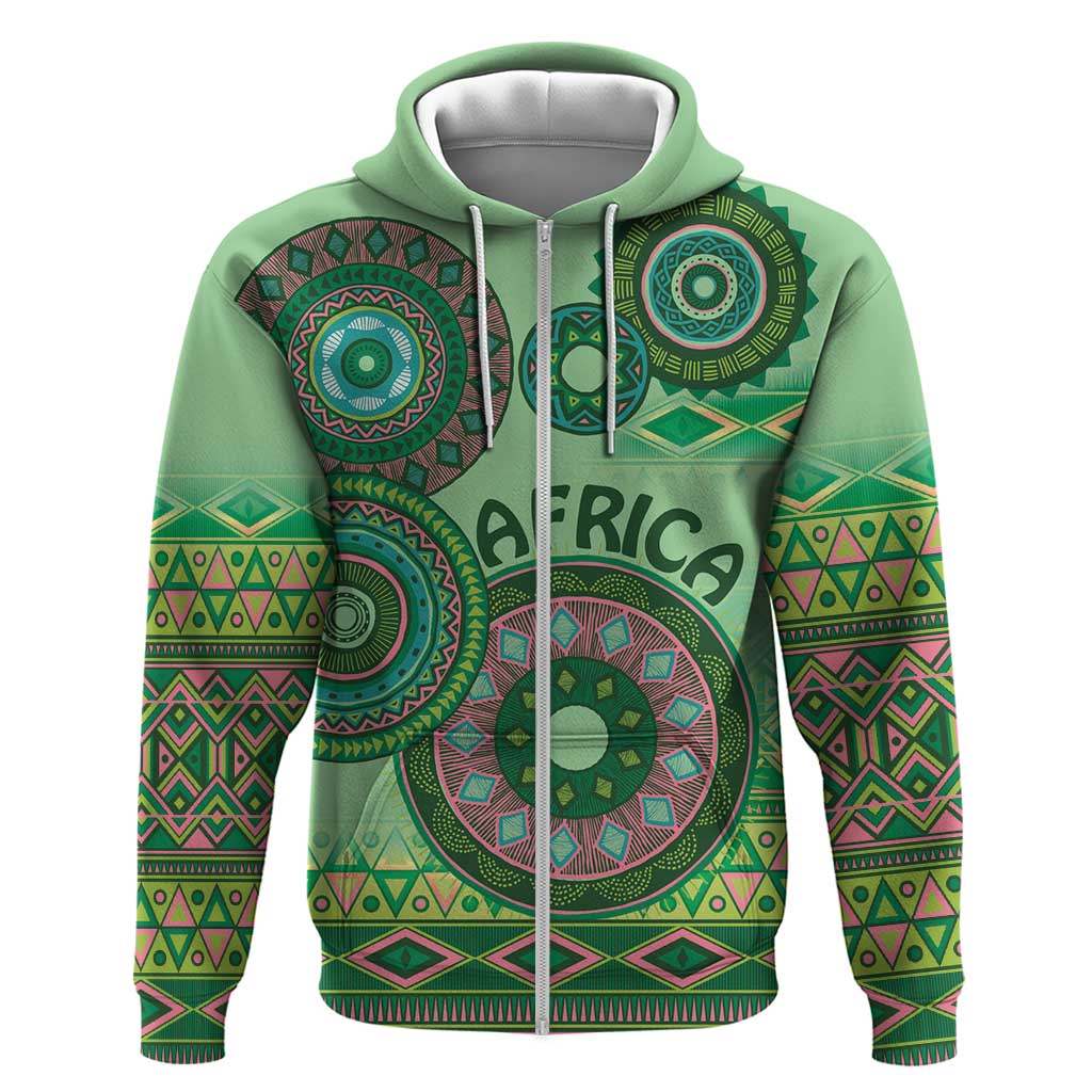 Africa Tribal Traditional Pattern Zip Hoodie Green Motif - Wonder Print Shop