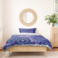 Purple duvet bedding set with tribal circle motif and “AFRICA” text, includes pillowcases