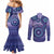 Africa Tribal Traditional Pattern Couples Matching Mermaid Dress and Long Sleeve Button Shirt Purple Motif