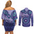 Africa Tribal Traditional Pattern Couples Matching Off Shoulder Short Dress and Long Sleeve Button Shirt Purple Motif LT9 - Wonder Print Shop