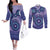 Africa Tribal Traditional Pattern Couples Matching Off The Shoulder Long Sleeve Dress and Long Sleeve Button Shirt Purple Motif