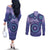 Africa Tribal Traditional Pattern Couples Matching Off The Shoulder Long Sleeve Dress and Long Sleeve Button Shirt Purple Motif