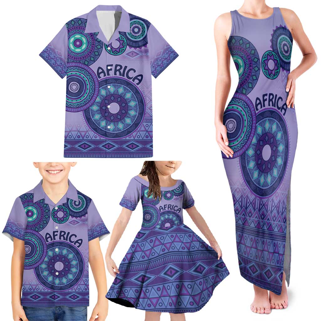 Africa Tribal Traditional Pattern Family Matching Tank Maxi Dress and Hawaiian Shirt Purple Motif - Wonder Print Shop