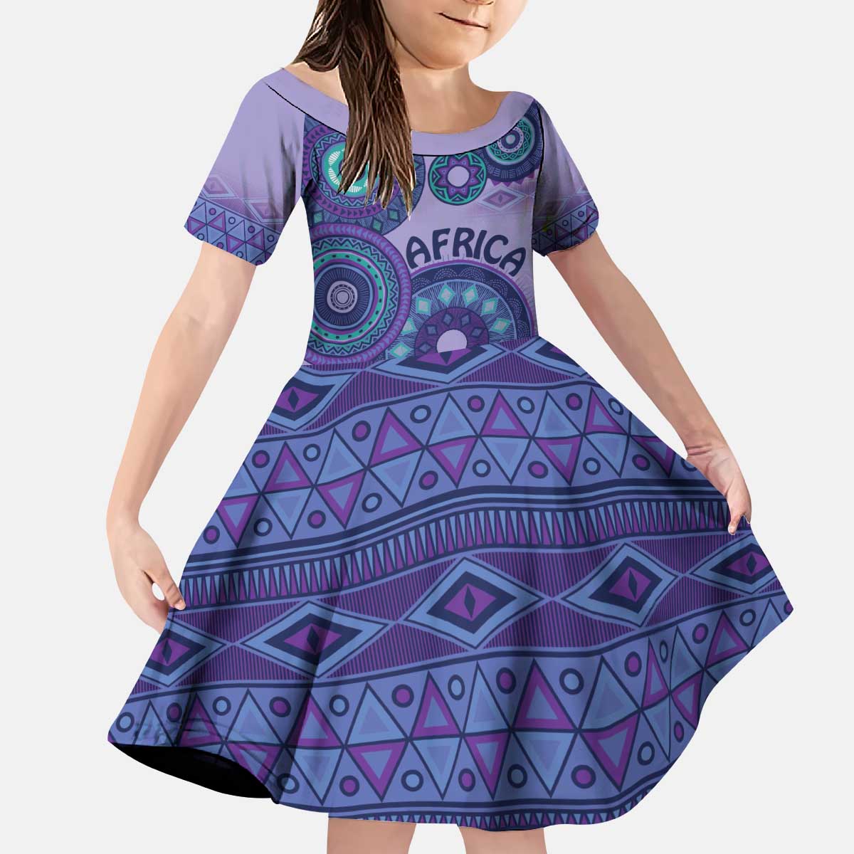 Africa Tribal Traditional Pattern Kid Short Sleeve Dress Purple Motif - Wonder Print Shop