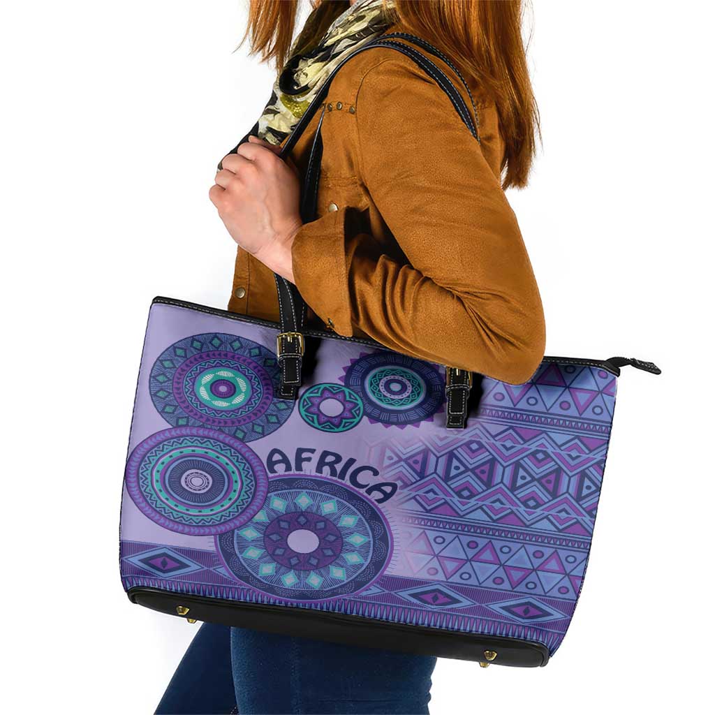 Africa Tribal Traditional Pattern Leather Tote Bag Purple Motif - Wonder Print Shop