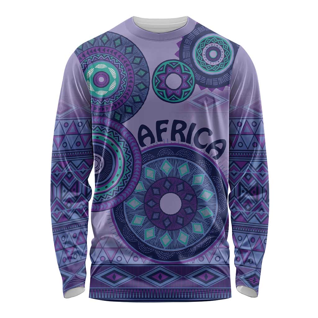 Africa Tribal Traditional Pattern Long Sleeve Shirt Purple Motif - Wonder Print Shop