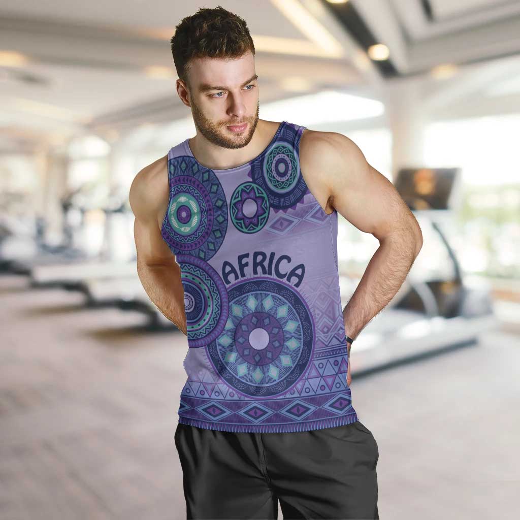 Africa Tribal Traditional Pattern Men Tank Top Purple Motif - Wonder Print Shop