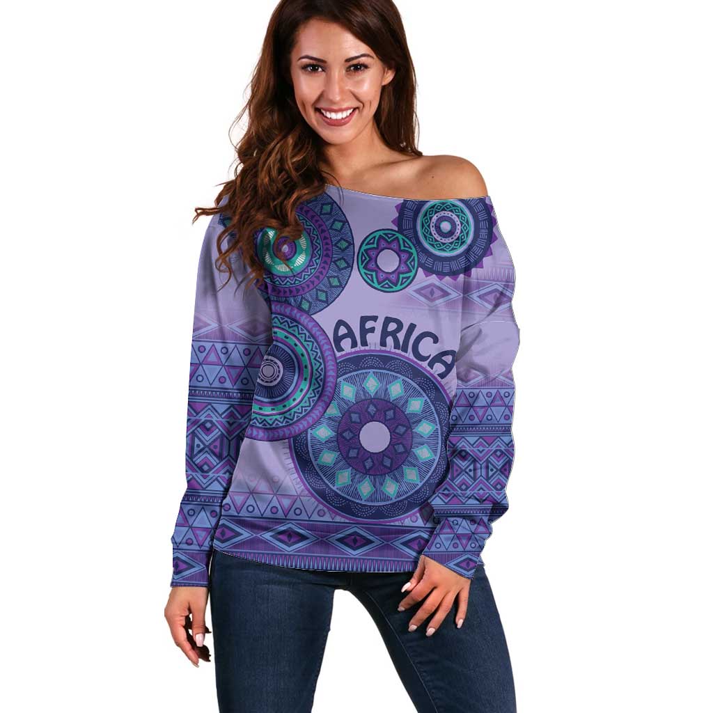 Africa Tribal Traditional Pattern Off Shoulder Sweater Purple Motif - Wonder Print Shop