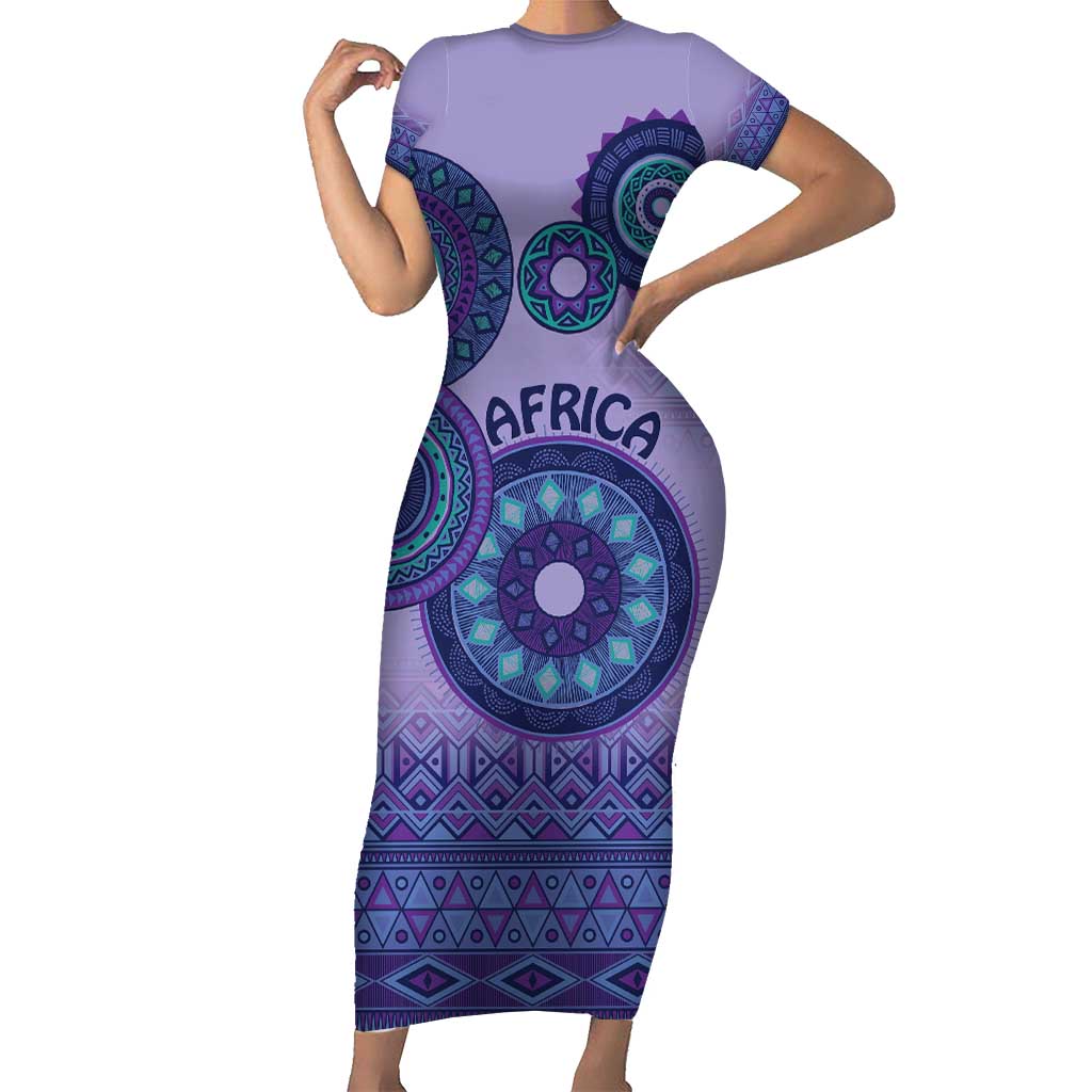 Africa Tribal Traditional Pattern Short Sleeve Bodycon Dress Purple Motif - Wonder Print Shop