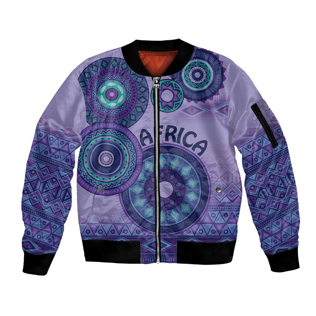 Africa Tribal Traditional Pattern Sleeve Zip Bomber Jacket Purple Motif - Wonder Print Shop