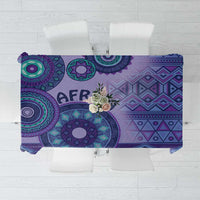 Purple tribal motif tablecloth with geometric circles and diamond patterns